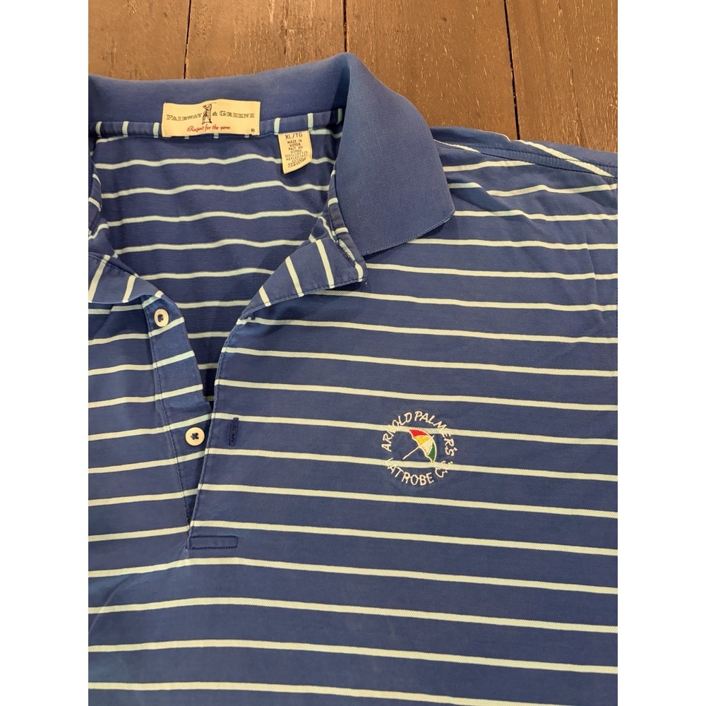 Fairway & Greene Men Golf Polo XL Arnold Palmer Latrobe CC Blue Striped Cotton